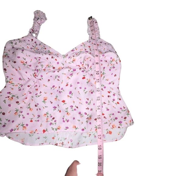 NICHOLAS PINK FLORAL CROPPED‎ CAMI TANK TOP RUFFLED ADJUSTABLE STRAPS WOMEN XXS - Picture 6 of 8